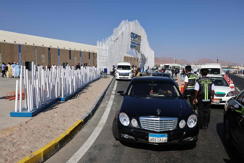 Delegates arrive at the Sharm El Sheikh International Convention Centre for Cop27. AFP