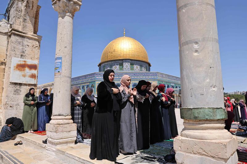 Worshippers during Friday prayers at Jerusalem's Al Aqsa Mosque complex. AFP