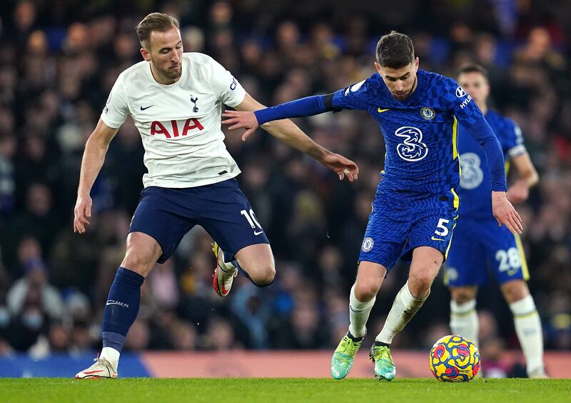 Tottenham Hotspur's Harry Kane and Chelsea's Jorginho battle for the ball. PA