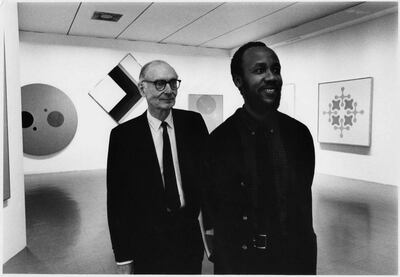 Ibrahim El-Salahi, with art historian Alfred Barr at the Museum of Modern Art, 1965. Courtesy of Vigo Gallery and the artist.