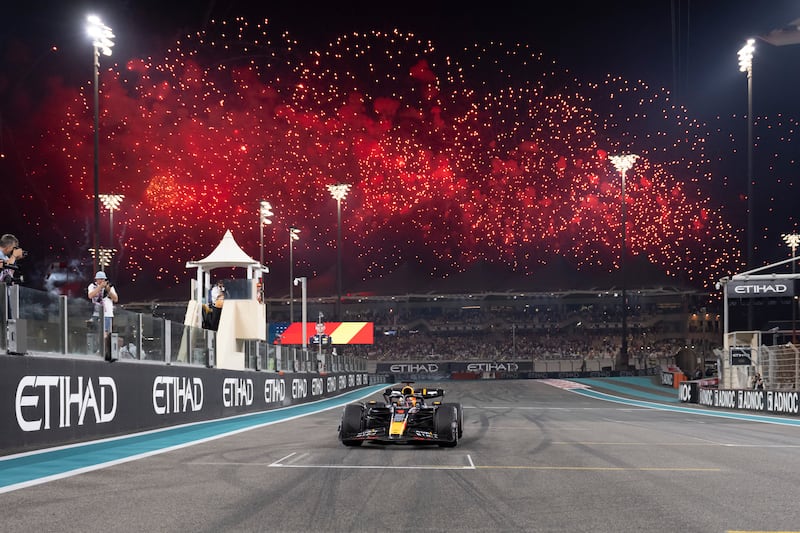 Fireworks explode after Max Verstappen wins the Abu Dhabi Grand Prix. UAE Presidential Court 
