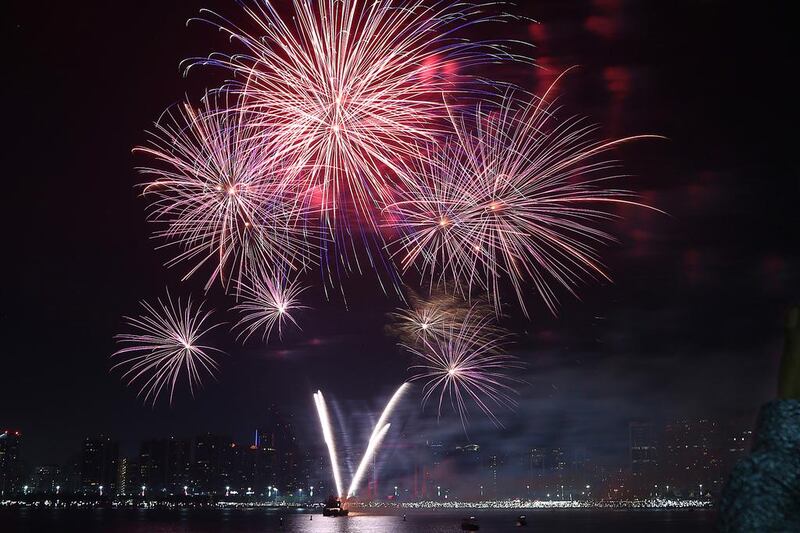 Firework presentation along the Abu Dhabi Corniche. Delores Johnson / The National