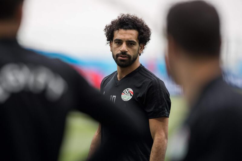 Egypt's Mohamed Salah trains with his team at the Volgograd Arena in Volgograd on June 24, on the eve of their World Cup Group A match against Saudi Arabia. AFP