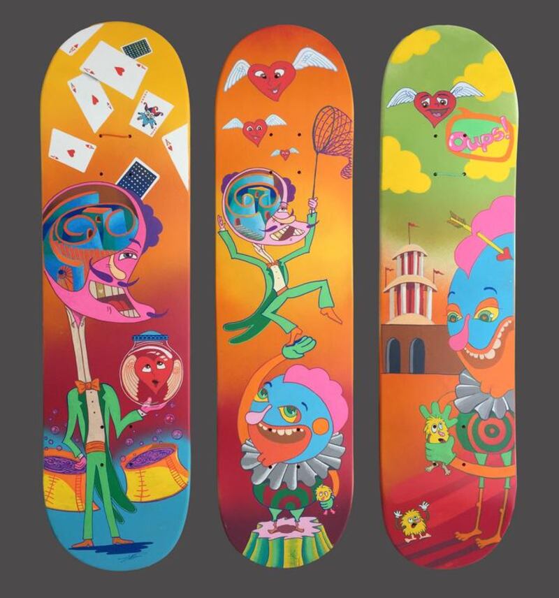 ‘Love is mine’ skateboard design by arist Fotis Gerakis.
