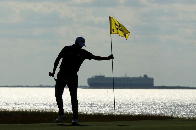 Webb Simpson of the United States on the 13th green during the third round of the RSM Classic at Sea Island Golf Club in Georgia on Saturday, November 23. AFP