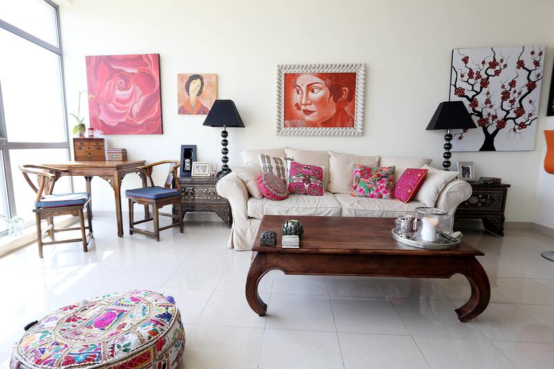 DUBAI , UNITED ARAB EMIRATES – June 27 , 2013 : Interior of the Melanie’s apartment in the Greens in Dubai. She purchased most of the items from Dubizzle.  ( Pawan Singh / The National ) For House&Home. Story by Selina Denman