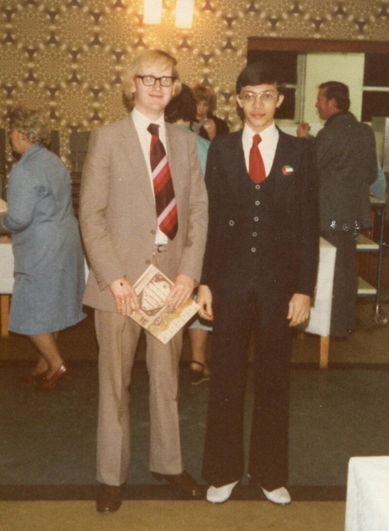 One of Adel's most proud memories was setting up the UAE Scottish Friendship Society, which met every six months in Falkirk. Photographed with BP training manager Bill Simpson at the signing ceremony in 1981.