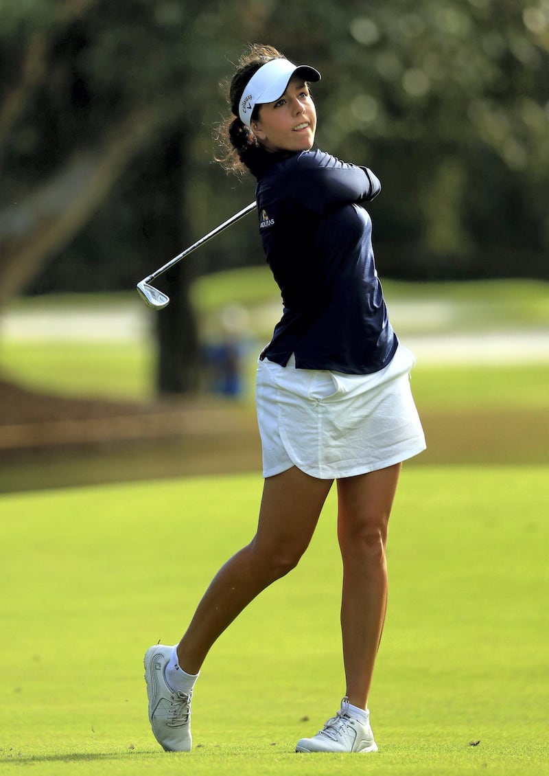 BOCA RATON, FLORIDA - JANUARY 24: Georgia Hall of England hits her approach shot on the fifth hole during the second round of the LPGA Gainbridge at Boca Rio on January 24, 2020 in Boca Raton, Florida.   Mike Ehrmann/Getty Images/AFP