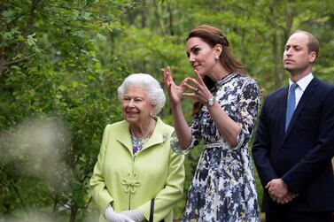Britain's Queen Elizabeth II, is shown around the 'Back to Nature' garden co-designed by the Duchess of Cambridge at the Chelsea Flower Show in London, Britain May 20, 2019. Geoff Pugh/Pool via REUTERS
