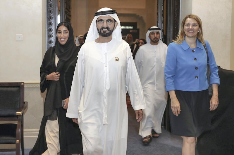 Sheikh Mohammed bin Rashid, Vice President and Ruler of Dubai, attends the launch of the world’s first Gender Balance Guide in September last year. Courtesy Government of Dubai Media Office