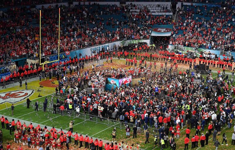 The Kansas City Chiefs celebrate after winning Super Bowl LIV.  AFP