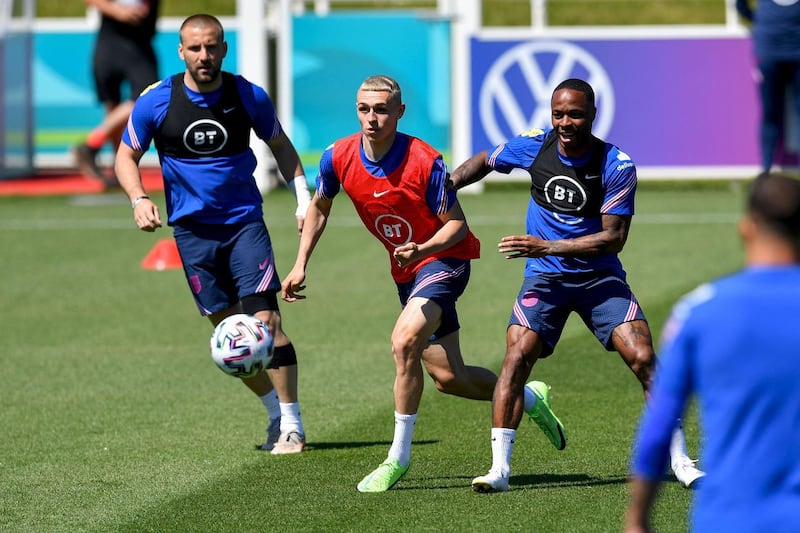 Left to right: Luke Shaw, Phil Foden and Raheem Sterling. AFP