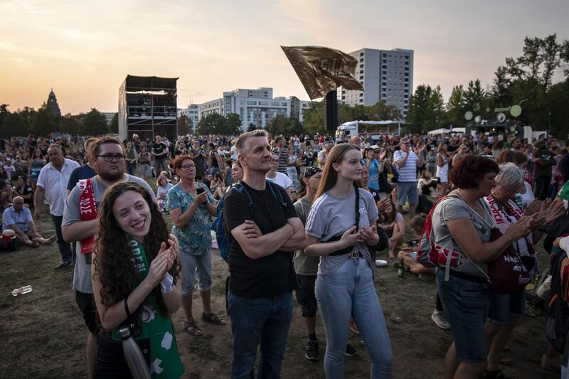 DRESDEN, GERMANY - August 24: Protesters participate in the Unteilbar ("indivisable") march against racism, exclusion and exploitation and for an open society on August 24, 2019 in Dresden, Germany. Organizers of the march decry the growing divisions in European society that they claim are being fueled by policies that accentuate the gap between rich and poor, that prioritize security over human rights and that promote nationalism over inclusion. 
Saxony is going to hold state elections on September 1 and the right-wing AfD party could well emerge as the strongest single party. (Photo by Gabriel Kuchta/Getty Images)