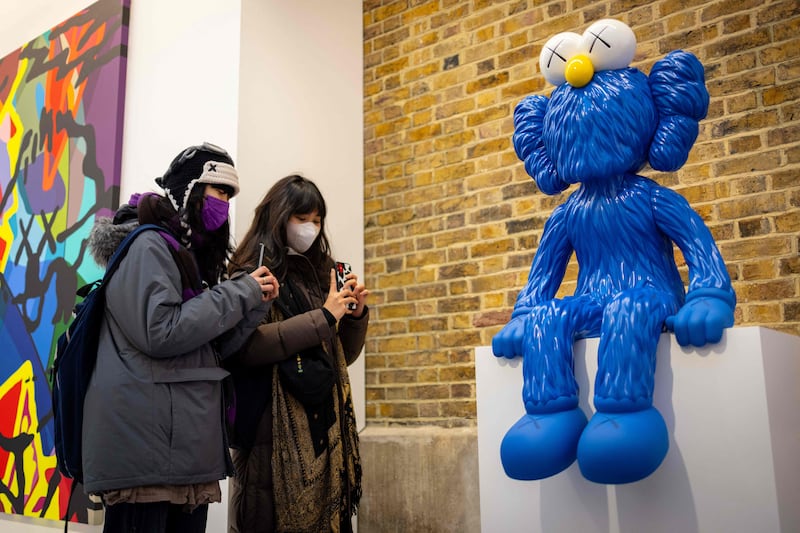 All the paintings and sculptures on display at the Serpentine North Gallery will also exist as augmented reality works, through which people can view the art in the surroundings of their own home. On 'Fortnite', players will be able to explore the art gallery's grounds and interact with Kaws's artworks through their online avatar. AFP