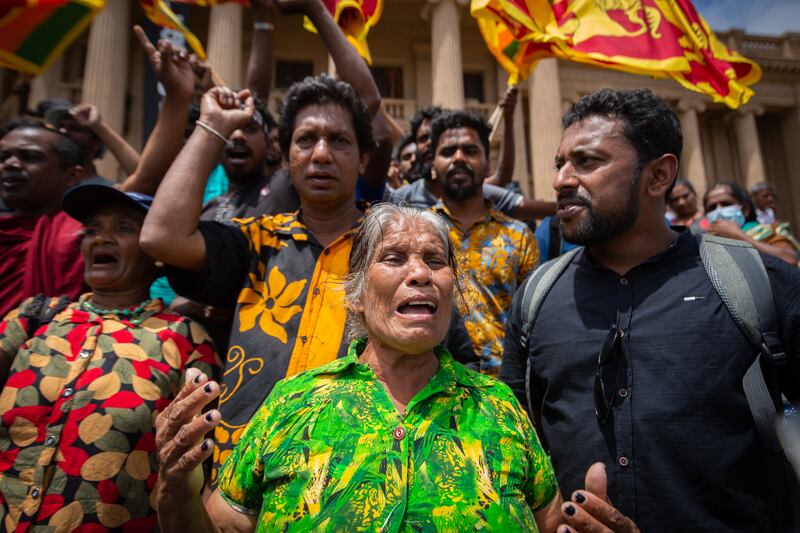 Sri Lankans protest after the announcement of Mr Wickremesinghe as president. Getty