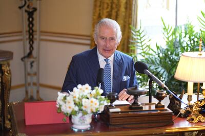 King Charles records an audio message for the Royal Maundy Service. AFP 