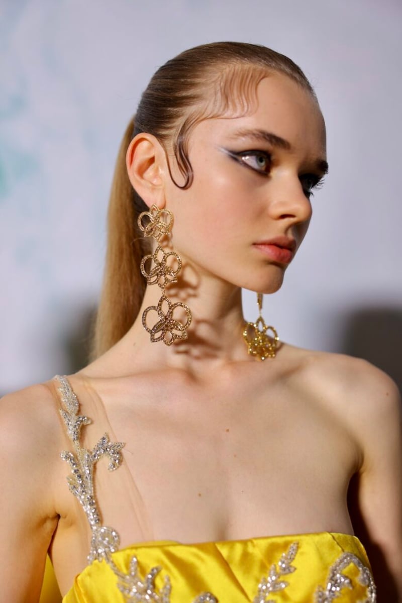 A double eye flick and sculpted baby hair at Georges Hobeika. Getty