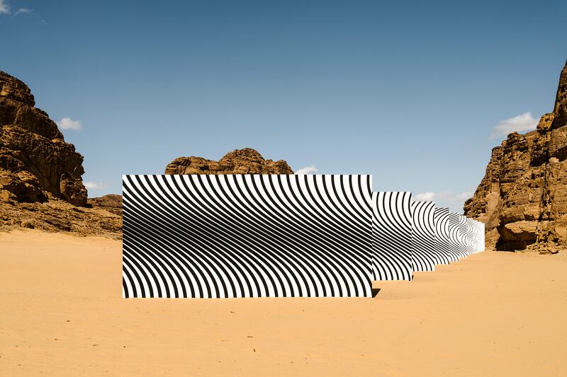 Claudia Comte's 'Dark Suns, Bright Waves' features a progression of walls.