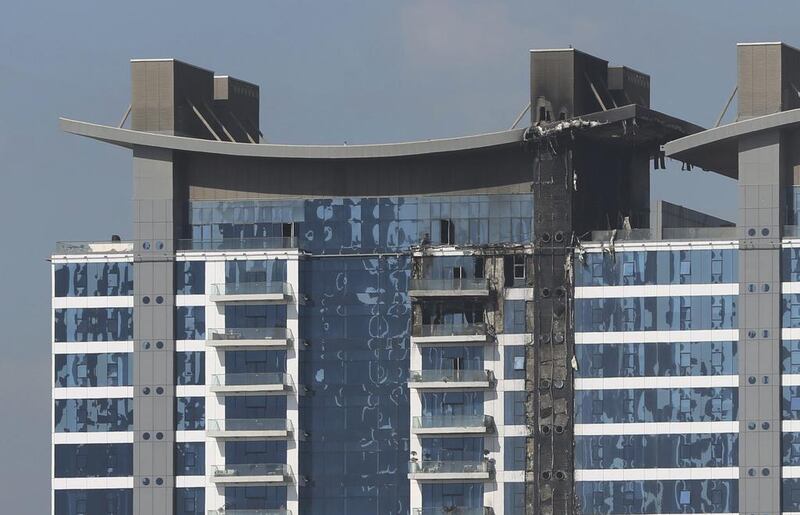 The burned elevation of one of the towers at the Oceana complex in Dubai. Kamran Jebreili / AP Photo
