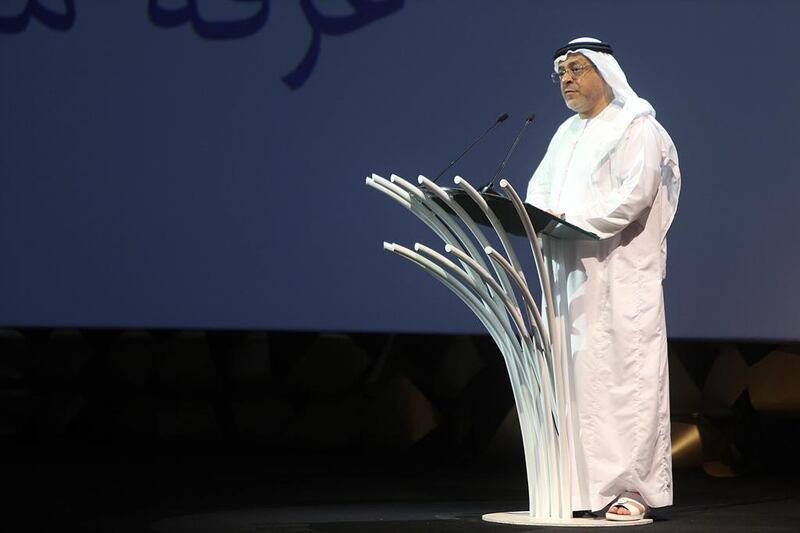 Hussain Jassim Al Nowais, the chairman of the Khalifa Fund, during the opening of the Abu Dhabi entrepreneurship forum. Sammy Dallal / The National