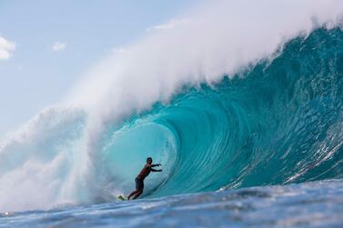 Hawaiian surfer  Tamayo Perry riding waves at Pipeline on the North Shore of Oahu on Sunday, November 24. AFP