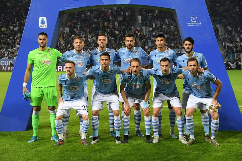 Lazio players pose for a team photo before the match. Reuters