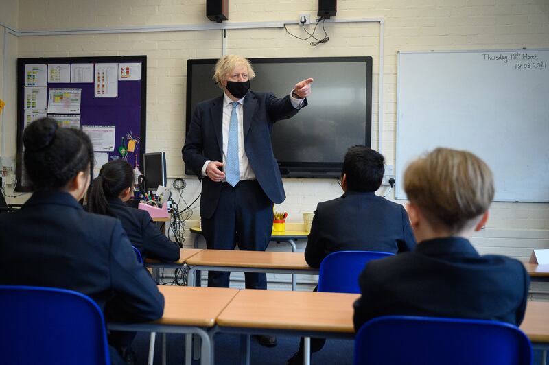 Boris Johnson answers questions from pupils from Colham Manor school in Uxbridge. Getty Images