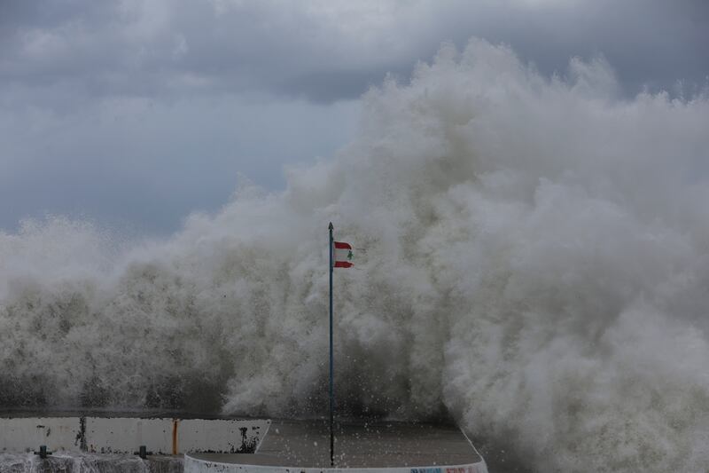 Waves batter Beirut's Corniche. Reuters