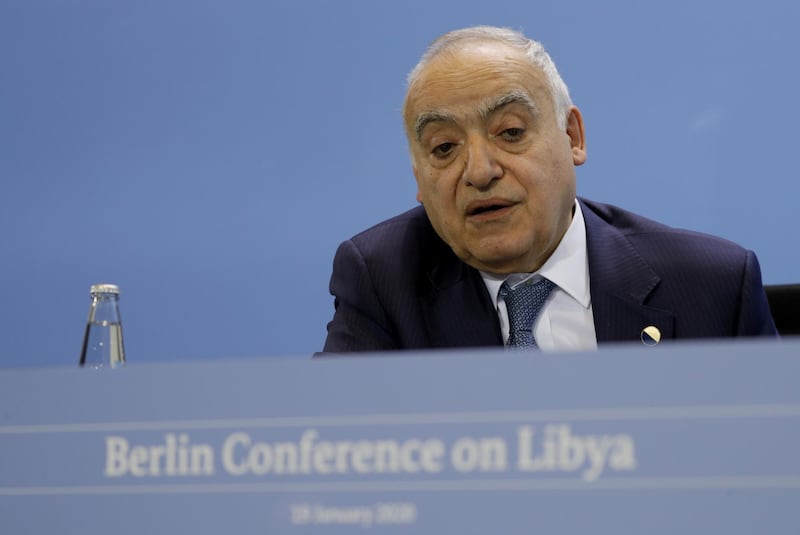 BERLIN, GERMANY - JANUARY 19: UN Special Envoy for Libya, Ghassan Salame attends a press conference on the International Libya Conference in Berlin, Germany, 19 January 2020. According to media reports the participants of the Berlin Libya summit have committed to a UN arms embargo and guaranteed an end of military support for the civil war parties. (Photo by Omer Messinger-Pool/Getty Images)