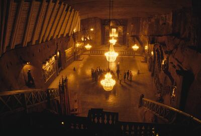 The cathedral carved out of the rock salt in Wieliczka salt mine, Poland. Getty Images