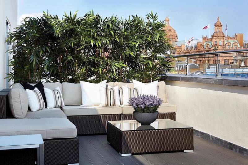 View from the terrace of Cheval Place, a five bedroom penthouse on the opposite side of Brompton Road with a view of Harrods, is on sale for £29.95 million. The flat, located on the fourth and fifth floors features two terraces, a gym and 1960s inspired decor. Photo courtesy Knight Frank