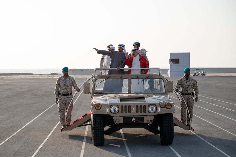 President Sheikh Mohamed bin Zayed and King Hamad bin Isa of Bahrain attended the final day of the joint Emirati-Bahraini military anti-terrorism exercise in Manama on Thursday. All photos: UAE Presidential Court 
