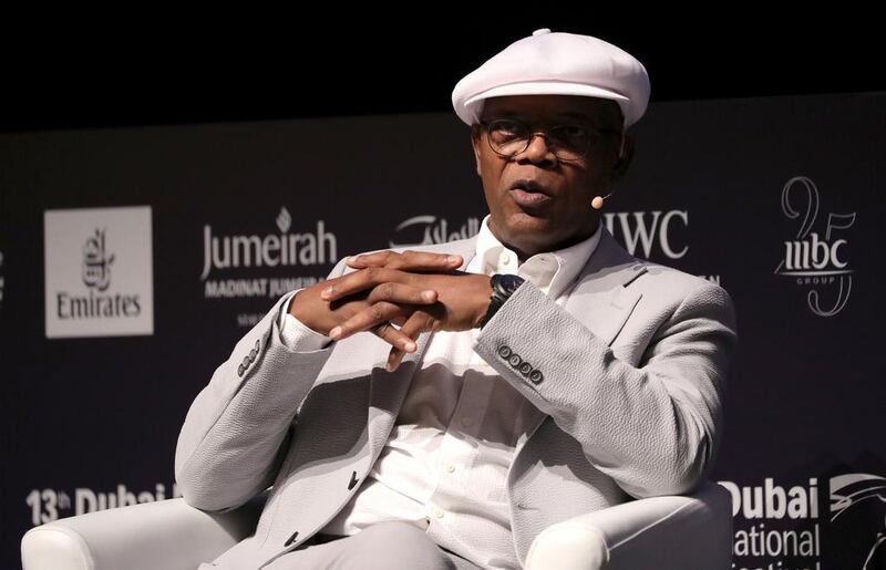 Samuel L Jackson speaks during his question-and-answer session at the Dubai International Film Festival on Friday. Courtesy Diff 