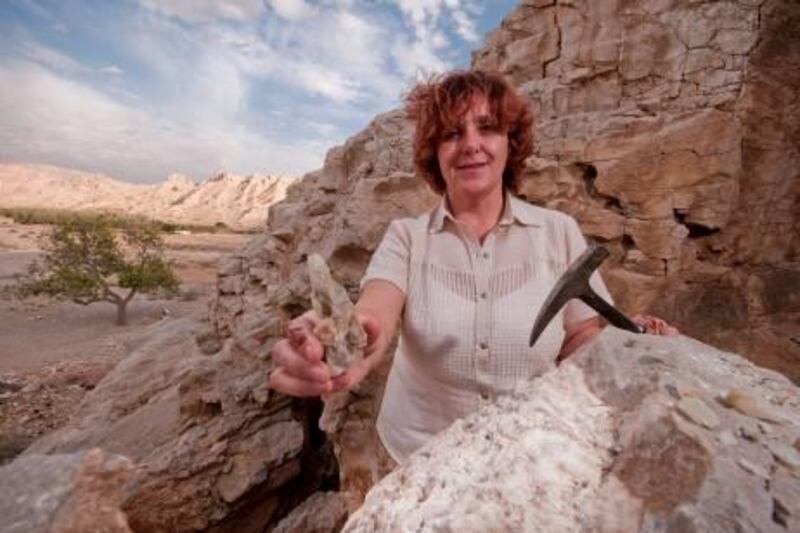 Dr. Nadja Zupan Hajna of the Karst Research Institute from Slovenia with crystals found as part of a cave system at the site of a cave in Ras Al Khaimah, United Arab Emirates on Wednesday, Jan. 26, 2011. Photo: Charles Crowell for The National