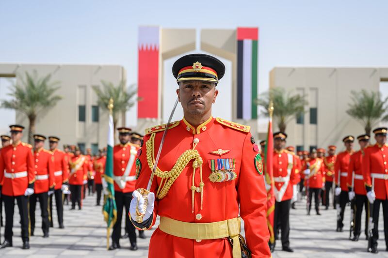 A Bahraini Armed Forces guard of honour for Sheikh Mohamed at Bahrain National Guard Headquarters. Hamad Al Kaabi / UAE Presidential Court 