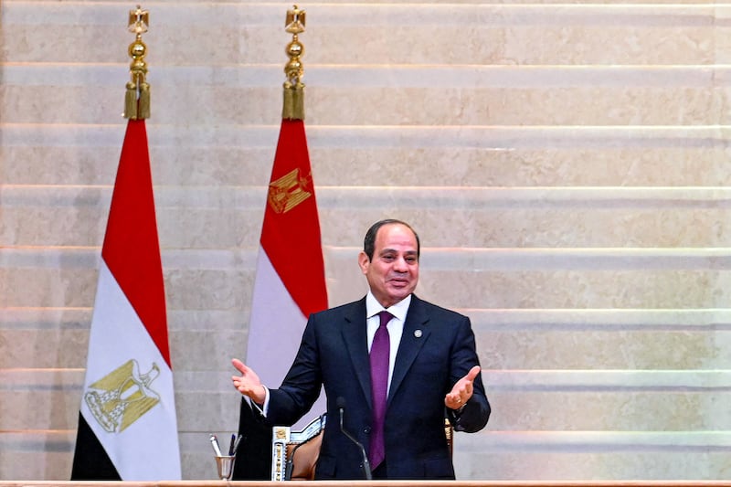 Abdel Fattah El Sisi speaks after being sworn in for a third term as president at the country's parliament in the New Administrative Capital, the ultra-modern city east of Cairo. AFP