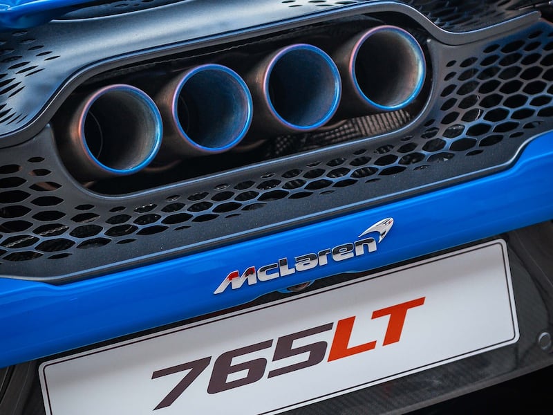 The four-exhaust configuration on the 765LT.