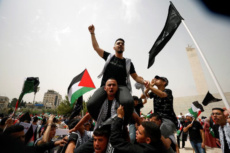 Demonstrators remembering the Nakba, the forced removal of Palestinians from their homes after the formation of Israel. Reuters