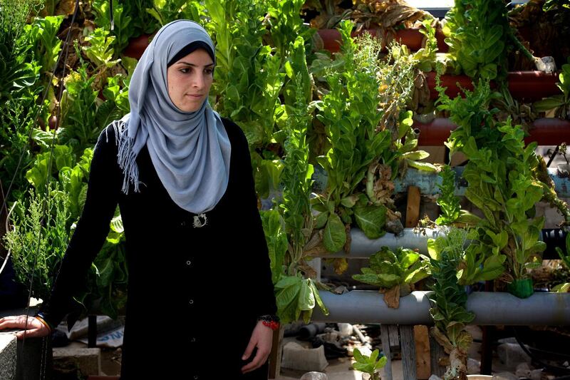 Isra Ahmed: Soiless garden. With the help of an international organisation I grow vegetabales with my father for my family on the roof of our home. War for us is so normal now, we learn to accept it but living is hard. We were just waiting for the rockets to hit us. It is only a young garden but my father expanded it and grows flowers too. People all over the city with a high roof sometimes see this garden and try to copy it. Fish waste provides the nutrients for the plants but the water is often very saline.We might not have land but at least we can farm. I love to come up here and study with my books. It is calm and peaceful and the wind makes it airy. When my friends come over they ask to come up here too. Green is a calm colour. During the war I was scared for my siblings, they were too innocent to witness what they did. People died in front of our very eyes. Was destroys our dreams, more than anything else, and our lives here in Gaza, are beyond our control. 