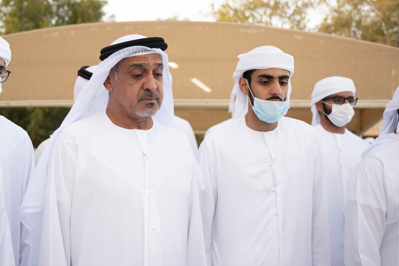 Sheikh Dr Sultan bin Khalifa Al Nahyan, left, adviser to the UAE President, attends the burial of Sheikh Khalifa bin Zayed  at Al Bateen cemetery.