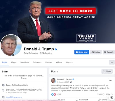 A screengrab showing former US president Donald Trump's Facebook account