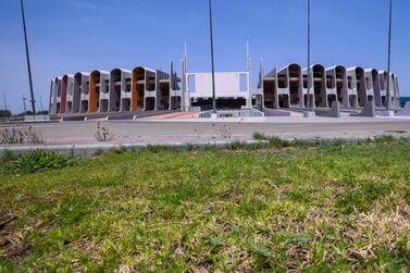 Zayed Sports City facade in Abu Dhabi shot on May 4, 2021 for then and now project by John Dennehy for News. Victor Besa / The National.