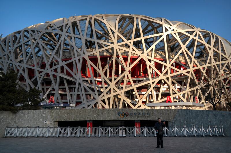 The National Stadium, also known as the Bird's Nest, in Beijing will host the opening and closing ceremonies of the Winter Olympics. AP