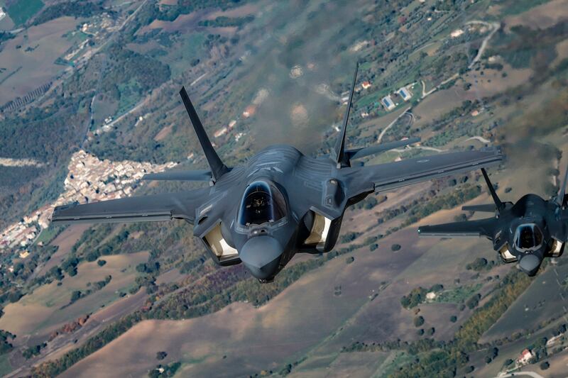 Italian Air Force F35s during the Falcon Strike 2022 exercises in Italy. EPA