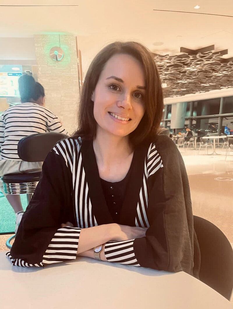Kylie Moore-Gilbert at Hamad International Airport, Qatar, before flying to Australia after her release after more than two years in an Iranian jail. Twitter/ @FreeKylieMG