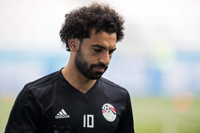 Egypt's Mohamed Salah trains with his team at the Volgograd Arena in Volgograd on June 24, on the eve of their World Cup Group A match against Saudi Arabia. AFP