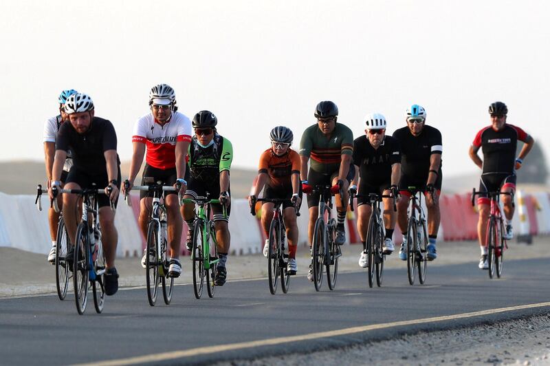 Dubai, United Arab Emirates - Reporter: Patrick Ryan. News. Cycling. People take part in the Ride with Lance cycling event at Al Qudra Cycling track. Tuesday, October 6th, 2020. Dubai. Chris Whiteoak / The National