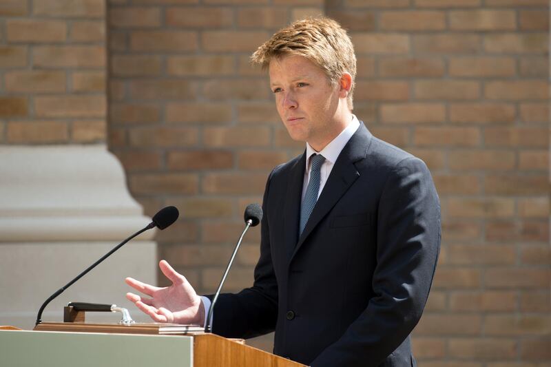 LEEDS, ENGLAND - JUNE 21: Hugh Grosvenor, the Duke of Westminster speaks during the official handover to the nation of the newly built Defence and National Rehabilitation Centre (DNRC) at the Stanford Hall Estate on June 21, 2018 in Leeds, England. The centre will provide world-class rehabilitation facilities for members of the Armed Forces who have suffered major trauma or injury during their service. (Photo by Oli Scarff - WPA Pool/Getty Images)