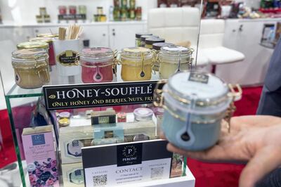 DUBAI, UNITED ARAB EMIRATES. 23 FEBRUARY 2021. Gulffood Exhibition at the Dubai World Trade Center. Honey Souffle product. (Photo: Antonie Robertson/The National) Journalist: Janice Rodriquez. Section: National.