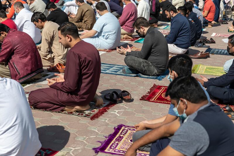 People pray at the Al Noor Mosque in Sharjah. Saturday and Sunday is the new weekend in the country and Friday is a half day for public sector employees, with work beginning at 7.30am and ending at midday.  Antonie Robertson / The National